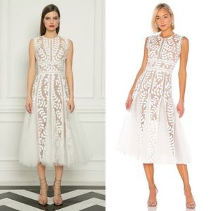Bronx and Banco Saba Blanc Midi Dress White Wedding Lace Size Small US 4 NWT